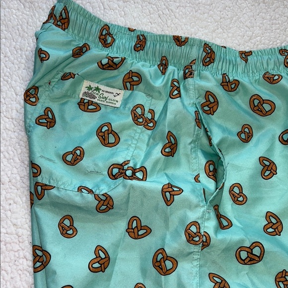 Aqua Pretzel Pattern Men's Swim Trunks - Picture 9 of 11